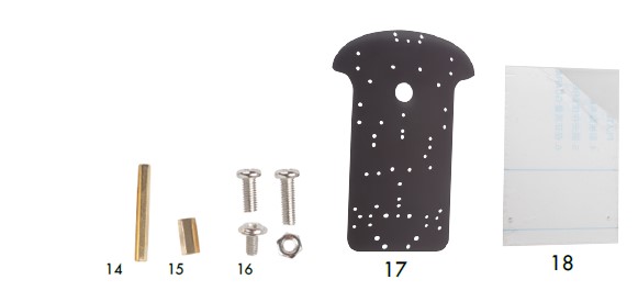 Pilares de cobre, tornillos, tuercas y láminas para el montaje del robot arduino compatible