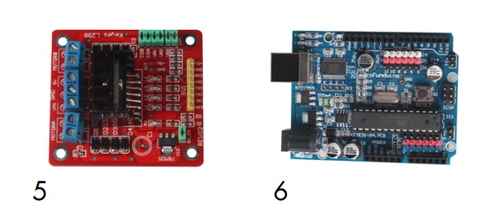 Placa de control de motores y placa arduino compatible en nuestro kit de montaje arduino 