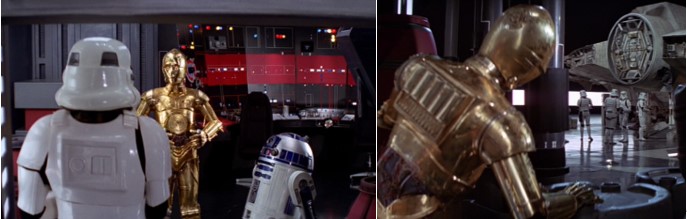 C3PO Robot Star Wars engañando a soldados imperiales en el episodio IV