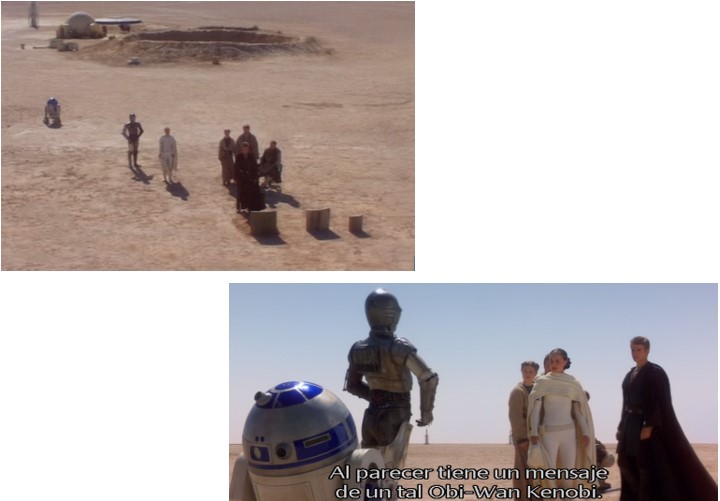 Robot Star Wars R2D2 dando mensaje de Obi Wan y en el entierro de la madre de Anakin