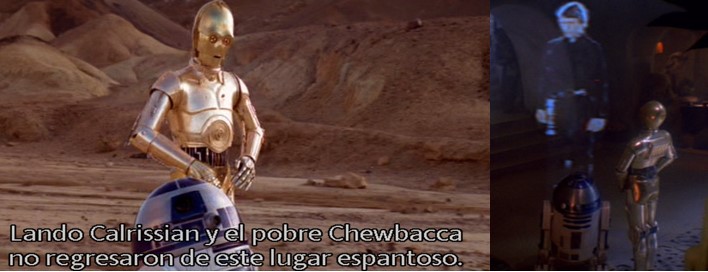 R2D2 y C3PO de camino a la guarida de Jabba The Hut y R2D2 entregando el mensaje de Luke a Jabba