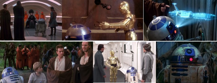 Robot Star Wars R2D2 en diversas escenas de la saga Star Wars