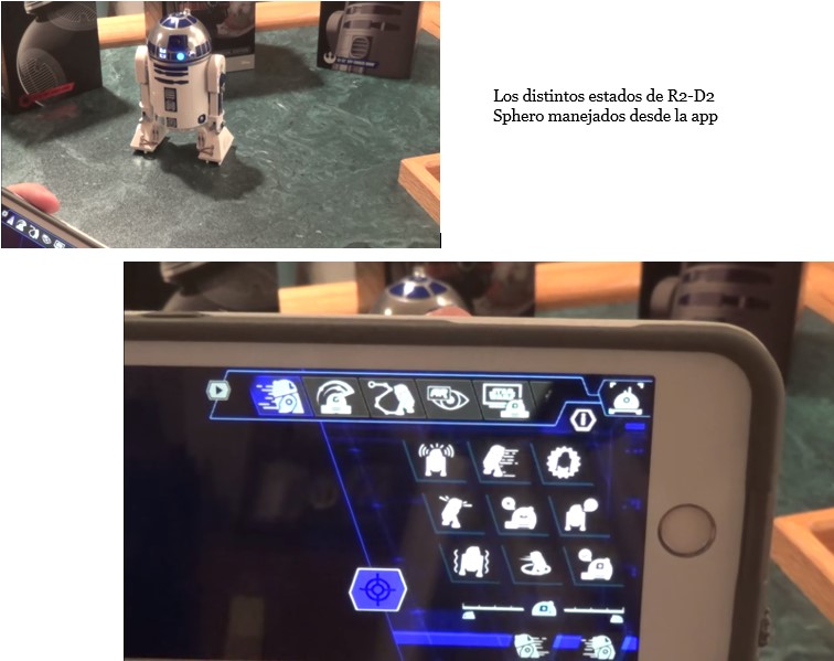 Botones de la app Sphero para manejar estados y acciones los droides