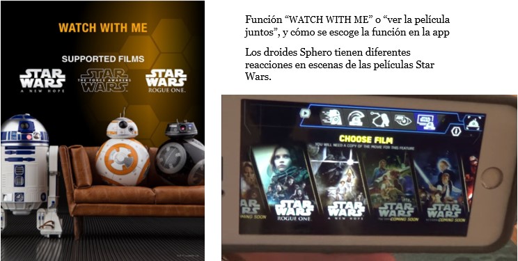 Función Watch with Me o Veamos la película juntos de los droides Star Wars Sphero, cartel y en la app