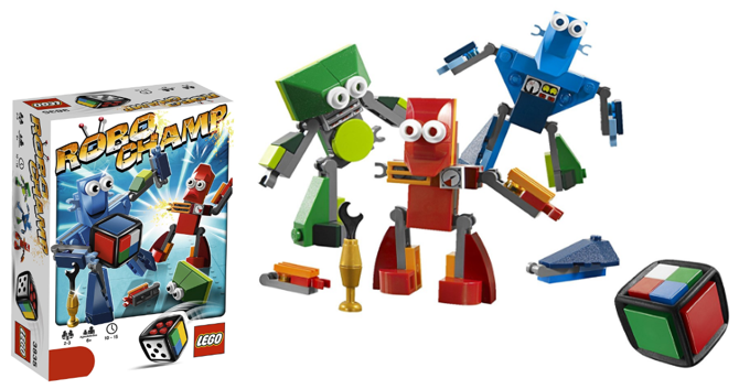 Robots y caja del juego de robots de tablero Robo Champ de lego