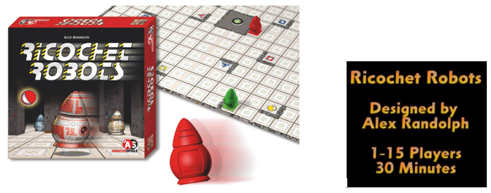 Caja, Tablero y Robot rojo del Ricochet Robots