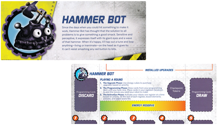 Anverso y reverso del tablero personal del Hammer Bot de Robo Rally