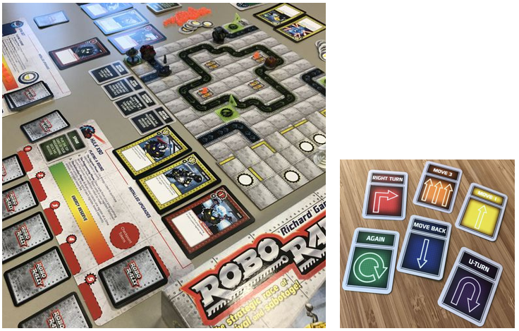 Tablero del Robo Rally en plena partida y cartas de movimiento
