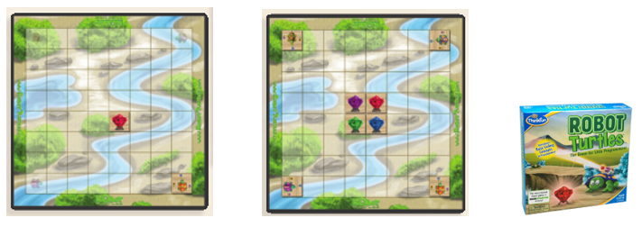 Muestra de tablero con 1 jugador y con 4 jugadores en el juego Robot Turtles español