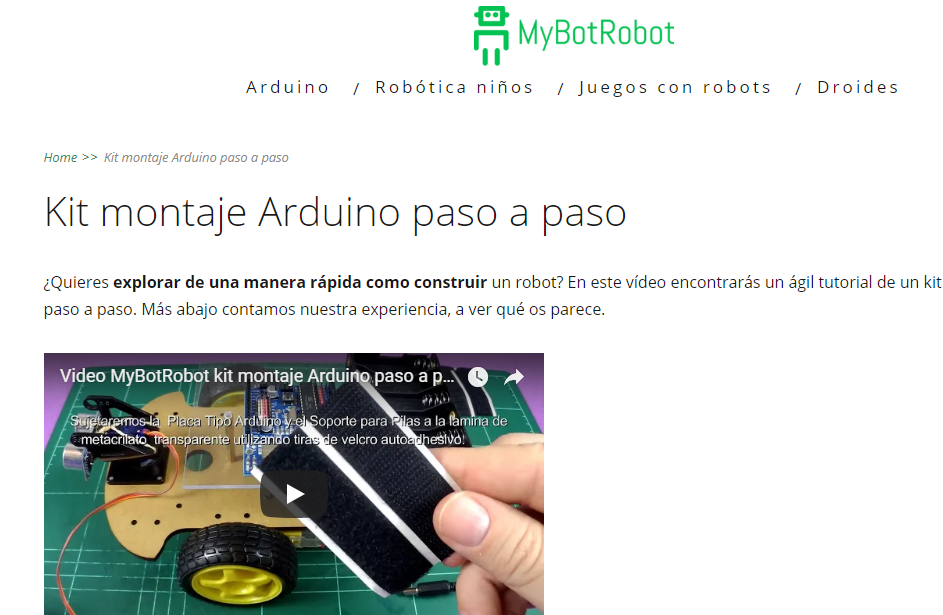 Página MyBotRobot Kit montaje Arduino paso a paso
