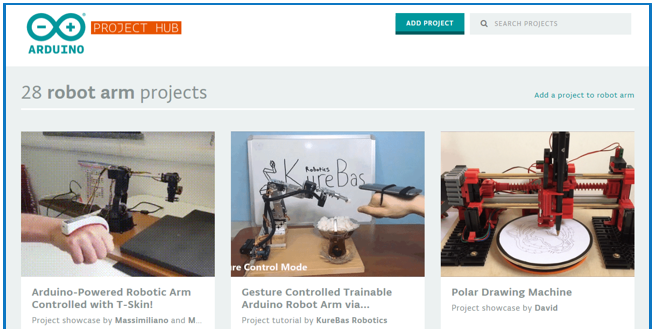 Proyectos de brazo robótico Arduino que puedes encontrar en su página oficial