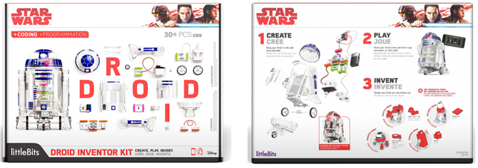 anverso y reverso del kit de inventores de droides star wars de little bits